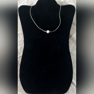 Handmade White Pearl And Gray Leather Necklace